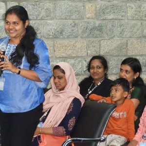 Members of the Kerala Federation of the Blind, Thiruvananthapuram, giving a speech.