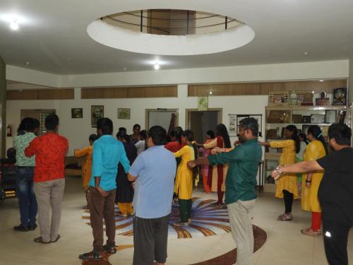 A group of people is participating in fitness classes.