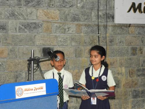 Students from Samsidh Mount Litera Zee School, HSR, giving a speech at Mitra Jyothi.