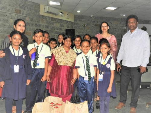 Students from Samsidh Mount Litera Zee School, HSR, at Mitra Jyothi with Madhu Singhal.