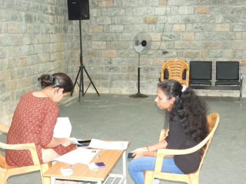 A student verifying her documents
