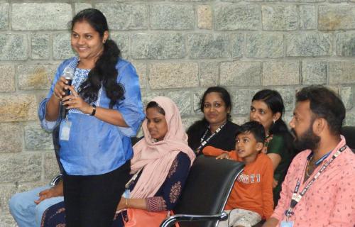 Members of the Kerala Federation of the Blind, Thiruvananthapuram, giving a speech.
