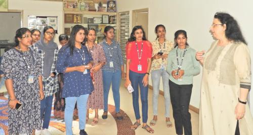 Womens from the Kerala Federation of the Blind, Thiruvananthapuram, listen to a presentation.