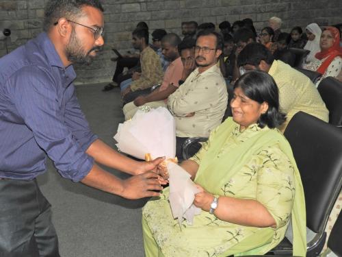 GAAD Event Celebrations at Mitra Jyothi: Madhu Singhal receiving flowers.