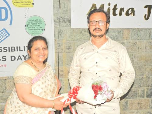 Students receiving gifts during GAAD Event Celebrations at Mitra Jyothi.